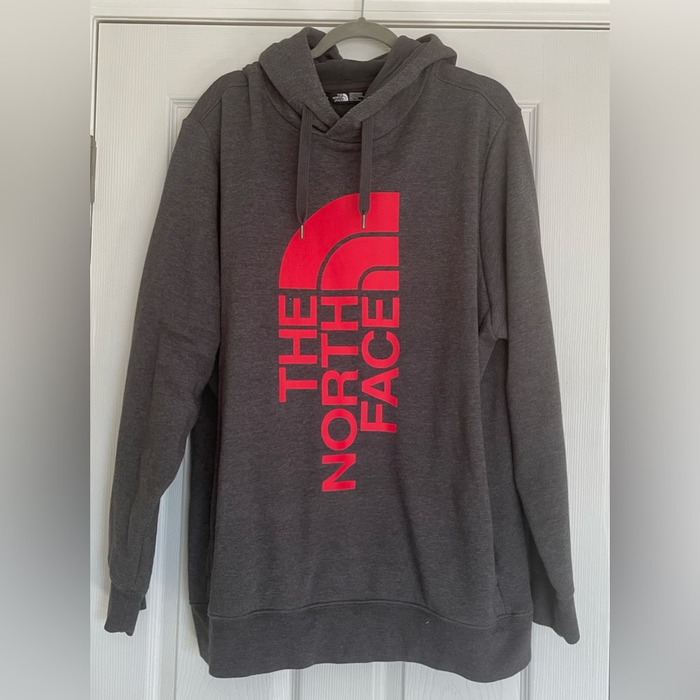 The North Face Men's Gray Hoodie with Red Logo